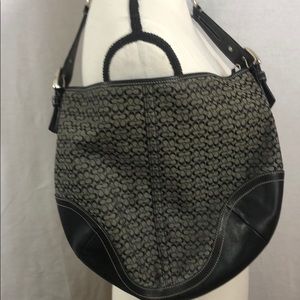 Coach Signature Hobo Leather + Jacquard Hobo Bag